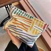 Colorful Stripes Corduroy Cosmetic Bag Portable Travel Aesthetic - Makeup Organizer Pouch