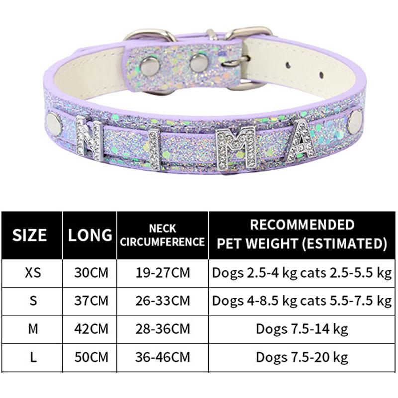 

Нашийник з літер для самостійного складання імені на замовлення, регульований, зі стразами, ПУ шкіра, персоналізований нашийник для собаки з яскравим блиском XS（old）