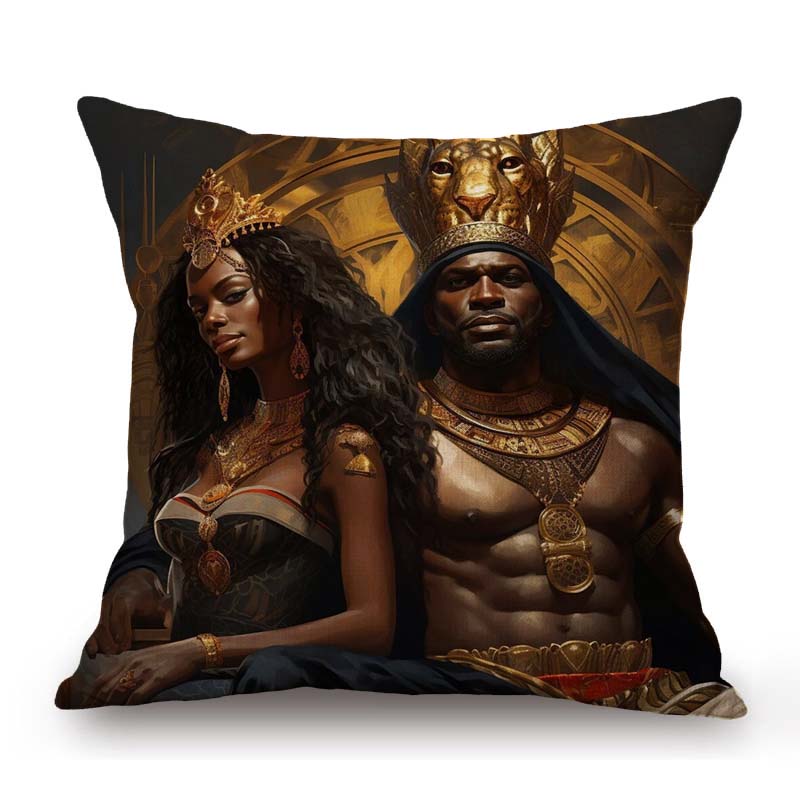 Exotic African Art Black Queen And King Oil Painting Cotton Linen Decoration Art Sofa Throw Pillow Case Car Seat Cushion Cover