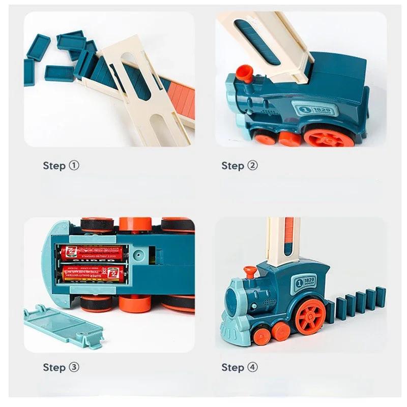 Non-Toxic Automatic Laying Domino Train Electric Car Brick Blocks Kits Creative Games Intelligence Educational Diy Toys Kids Birthday Gift