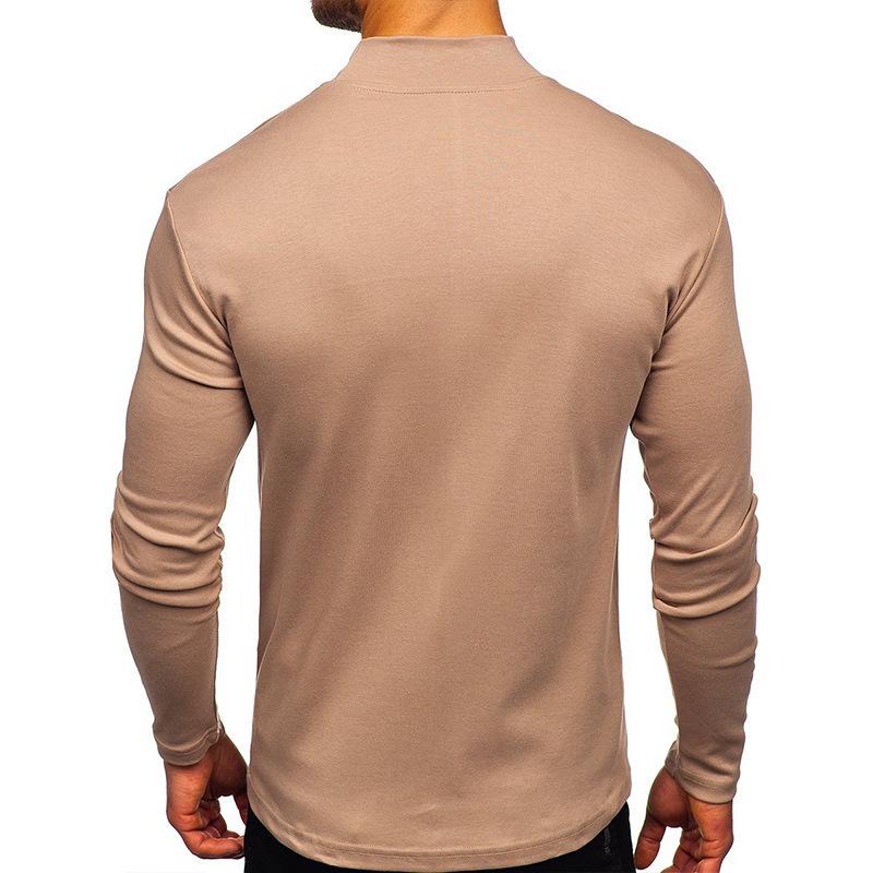 European and American Men's Thick Warm Long-Sleeve Cotton T-Shirt with Half-High Collar