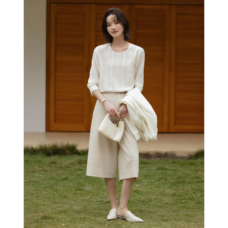 Demana Women's Urban Elegant Loose Fit Round Neck Solid Shirt
