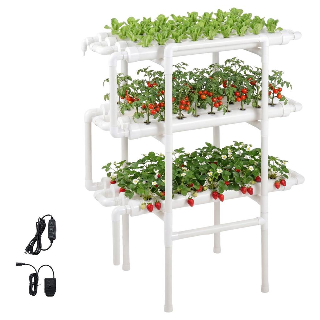 Hydroponik Anzuchtsystem Kit, 3-stufig 108 Löcher UPVC-Rohr Hydroponik Grow Kit mit zeitgesteuerter Bewässerung, Verdickte Hydroponikrohre, Indoor Hausgarten