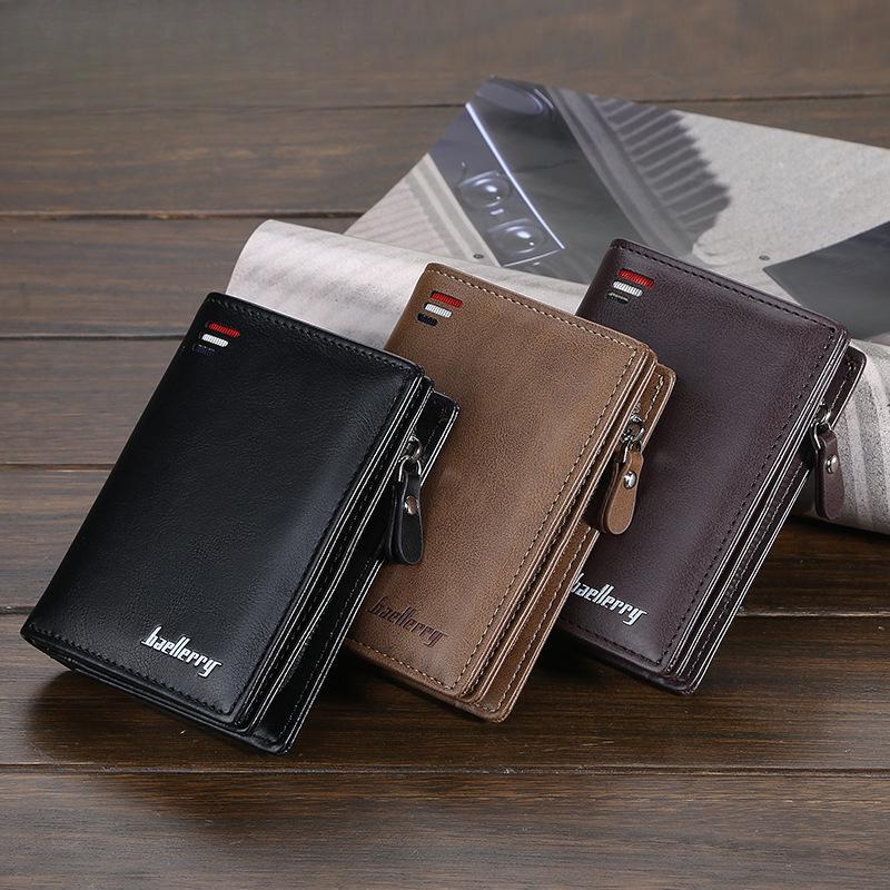 Leather Card Holder Wallets for Men Short Style Fashion Zipper Wallet with Coin Pocket CLE