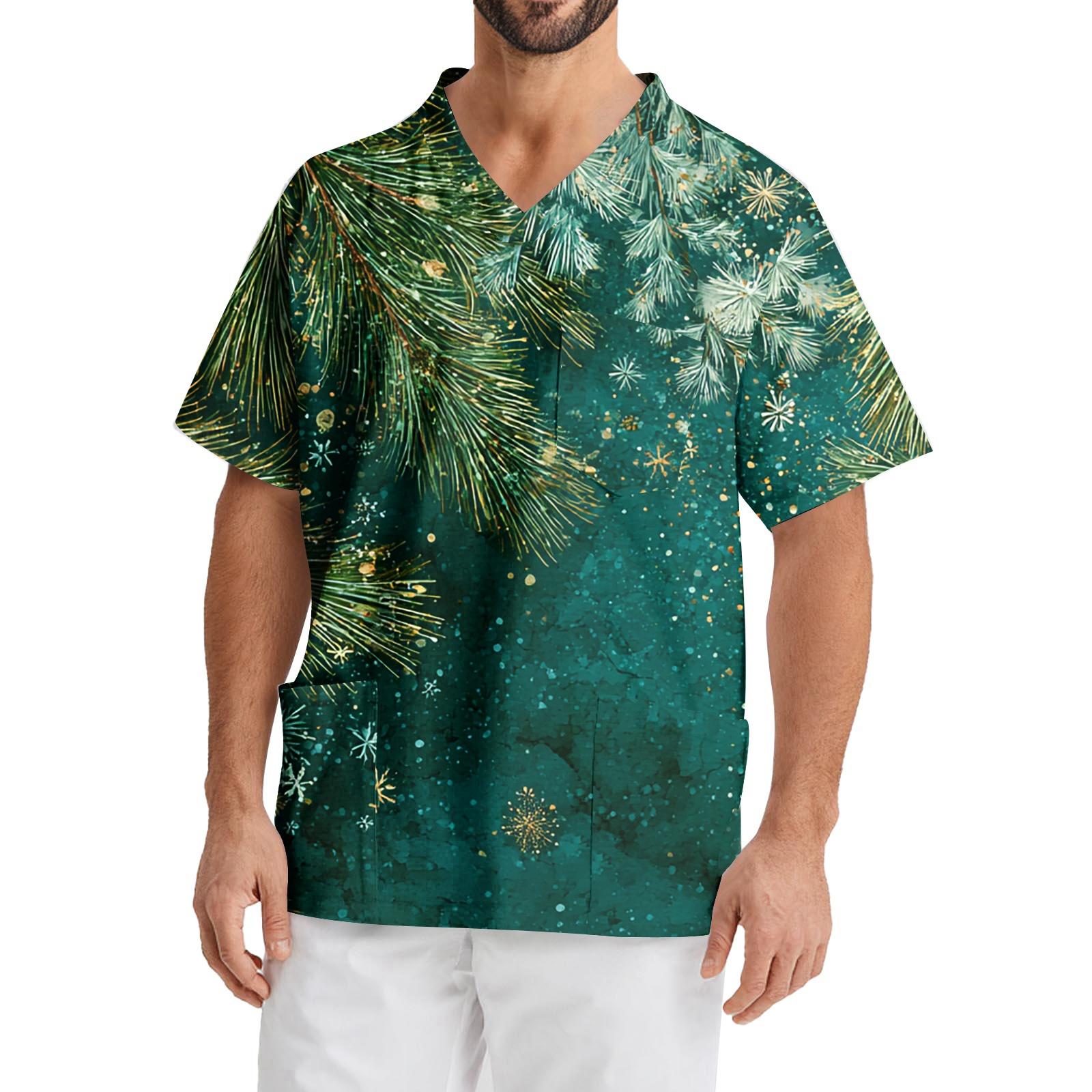 

Мужская рабочая блузка с короткими рукавами и v-образным вырезом с принтом, топ с нагрудным карманом XL