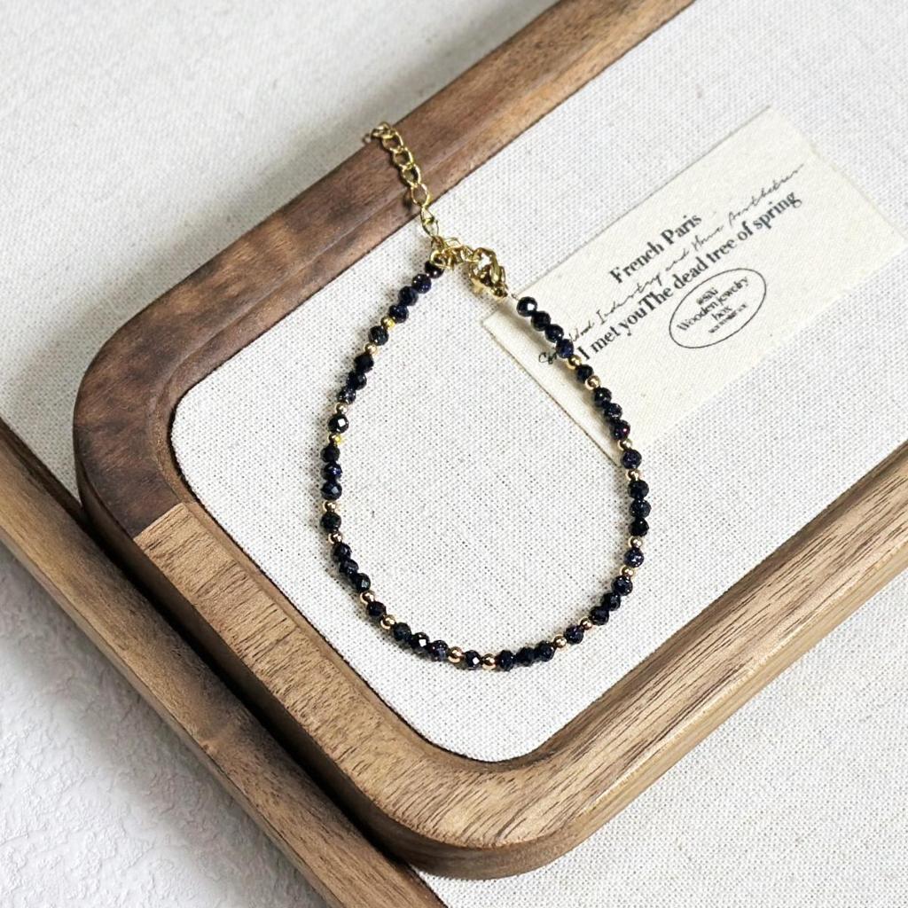 Elegant 3mm Faceted Blue Sandstone Goldstone Pearl Bracelet - Layered High-End Luxury for Women