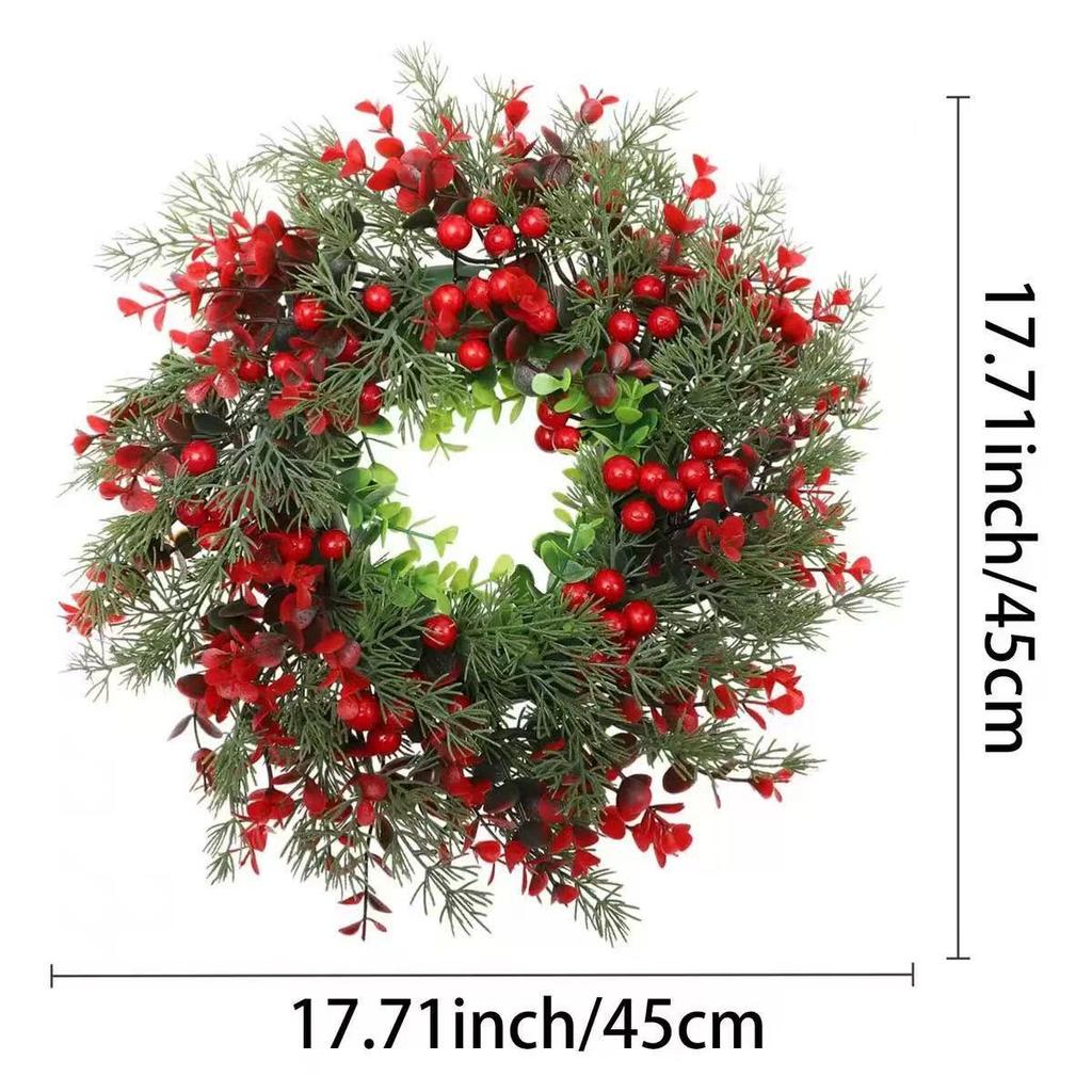 Red Christmas Berry Wreath with Bow and Eucalyptus