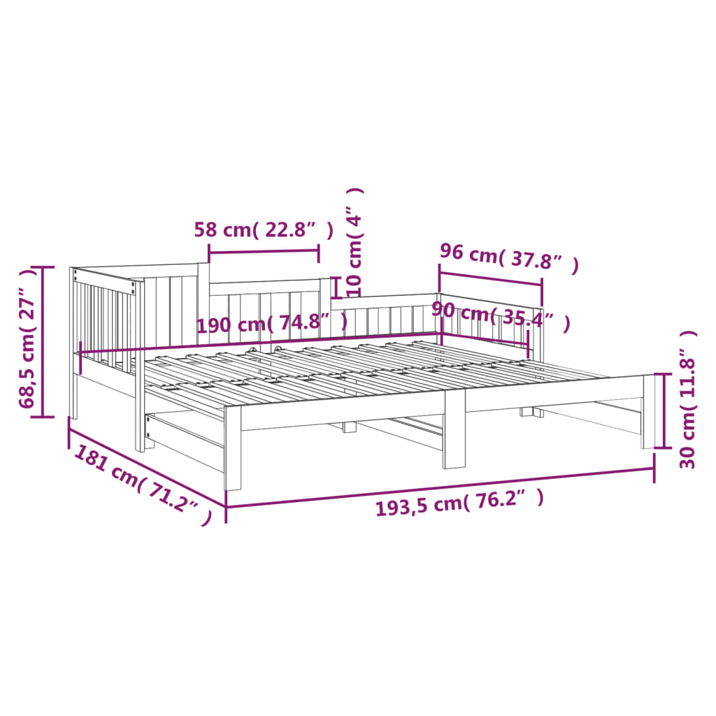 Daybed Extendable White 2*(90*190) cm Solid Pine Wood