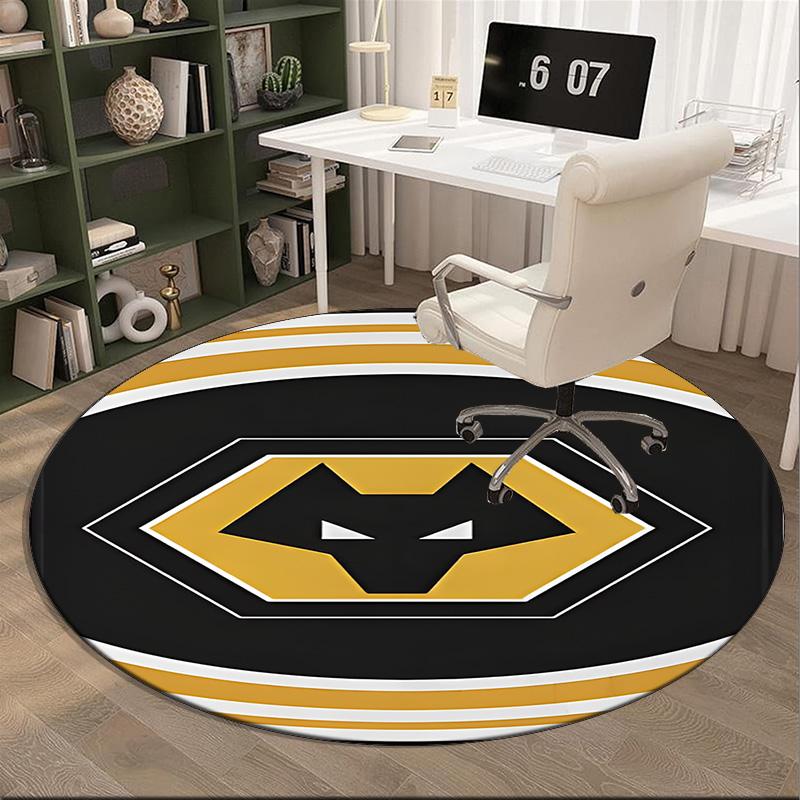 1PC round rug Wolves Football Club Emblem Printed Round Area Rug ,Rug For Home Office, Round Chair Rug, Decorative Carpet Fan gifts Christmas gift