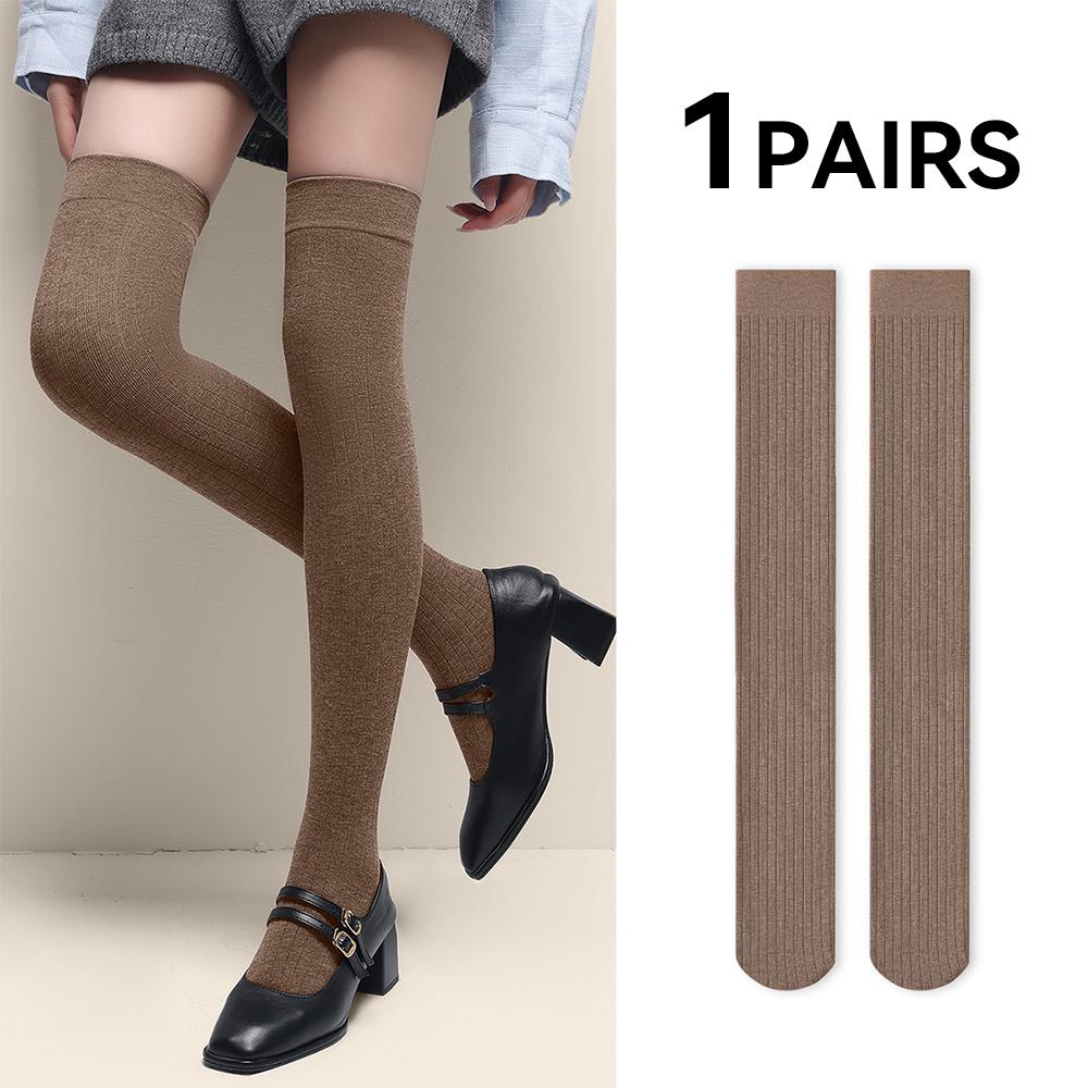 

Kave Long Socks Ribbed Knitted Knee Length Stockings For Women Y2K Girls Solid High Elasticity Calf Socks Jk Slimming Boots Sock One Size