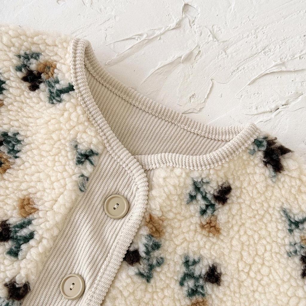 Korean Style Floral Baby Girl Cardigan Coat - 2025 Winter Collection