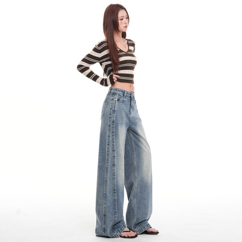 Spring Summer High Waist Relaxed Slim Straight Floor Wide Leg Denim Pants For Women Casual Pants Oversize Denim Trousers