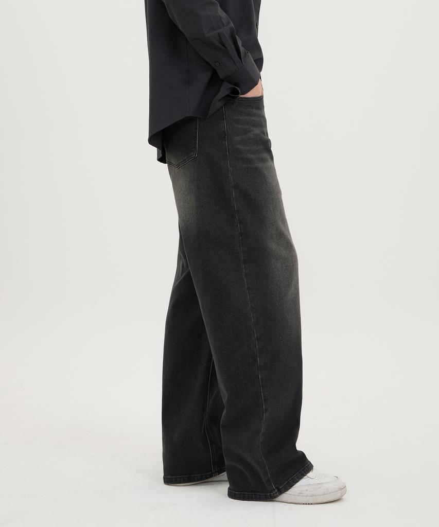 Akeusi Motion Balloon Fit Wide Stretch Denim Pants Unisex (Black)