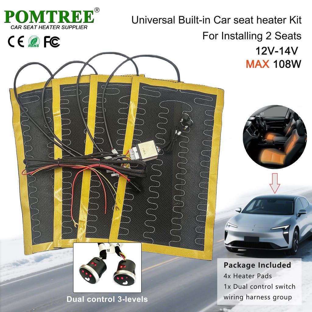 108W Built-in Car Seat Heater Kit Fit 2 Seats,12V 4Pcs Universal Alloy Wire Heating Pads with 3 Levels Control Switch System