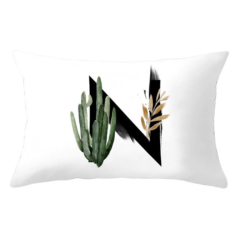 30x50cm 26 Letters Polyester Pillowcase Green Leaves Plant Cushion Cover Living Room Home Decoration Car Waist Throw Pillow Case