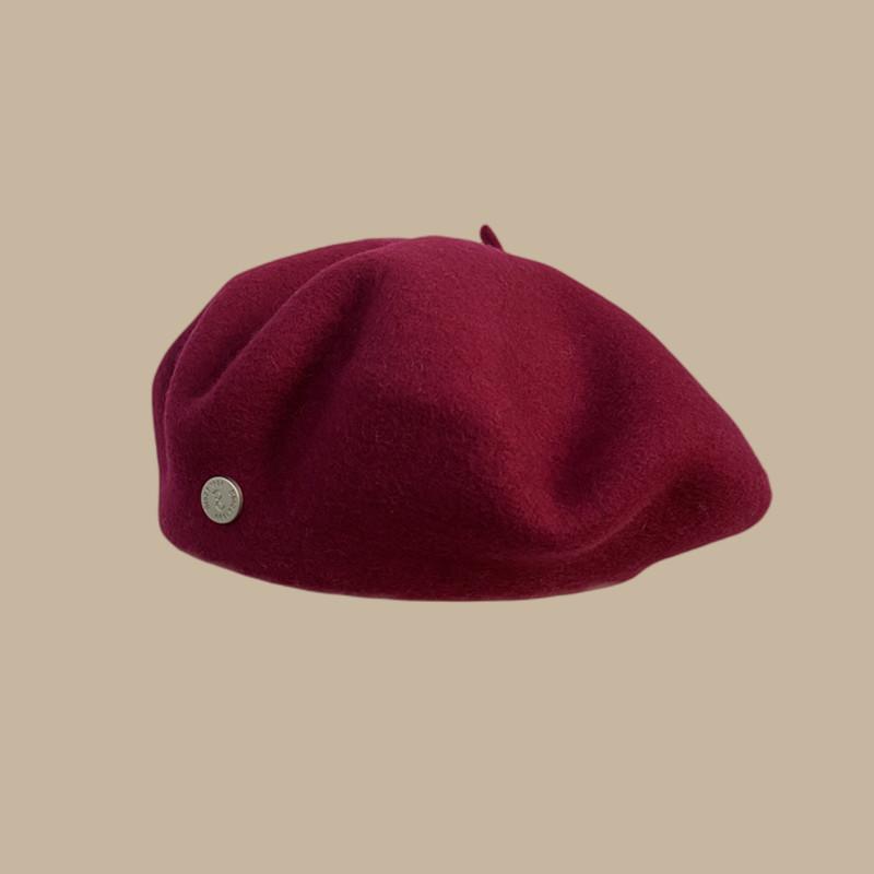 High Quality Woolen Beret Female Autumn and Winter Temperament Retro Painter Hat Brown Showing Small Face