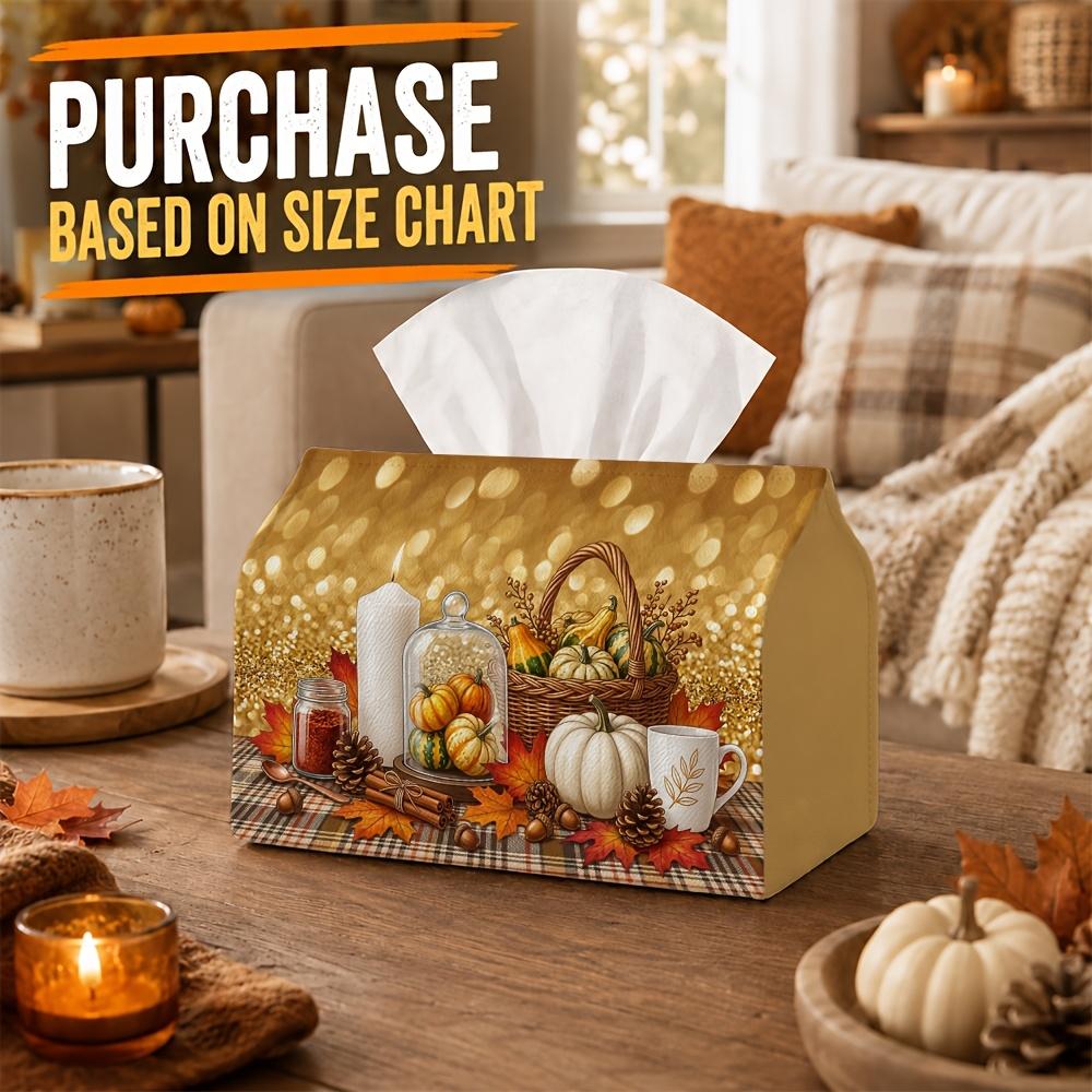 1pc Cozy Autumn Still Life Tissue Box with Basket Apple Candle Pumpkin- Napkin Storage Organizer for Kitchen,Car,Elegant Decorative Box,Purpose for Li