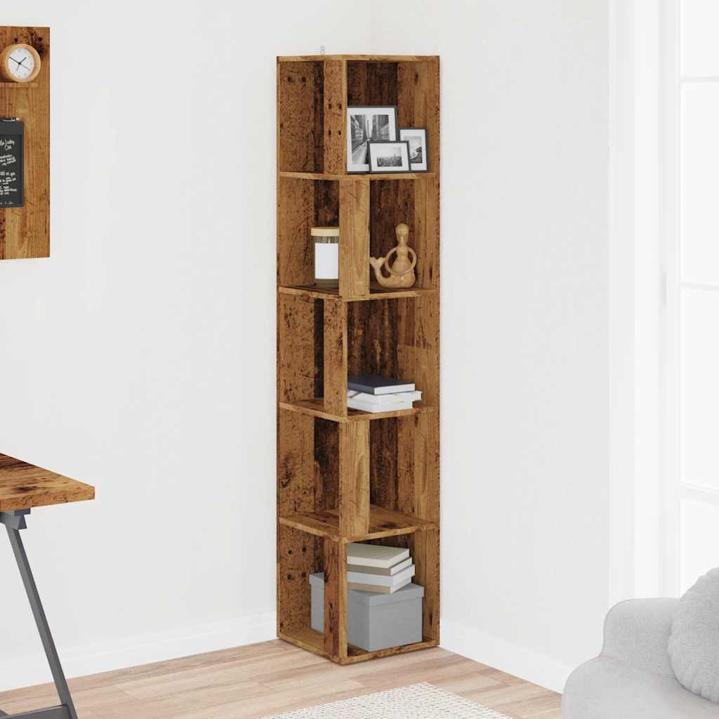 Corner Shelf Reclaimed Wood Look 33x33x165 Cm Engineered Wood