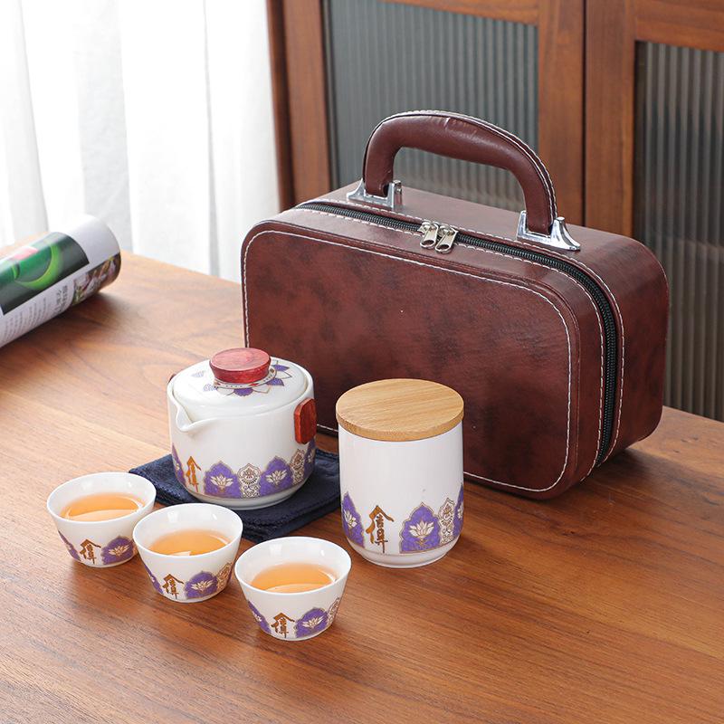 Ceramic Tea Set Travel Portable Outdoor Tea Bag Ceramic One Pot Three Cups Tea Set Home Office Quick Customer Cup Handheld Gift