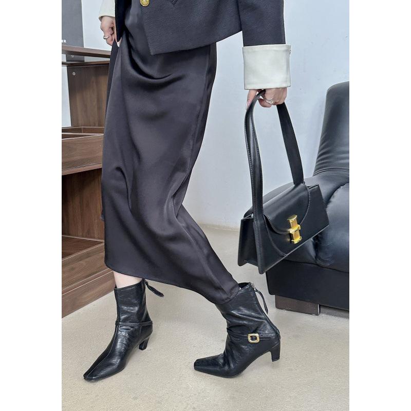 

European and American style square head belt buckle kitten and temperament short boots 39 темно-коричневого