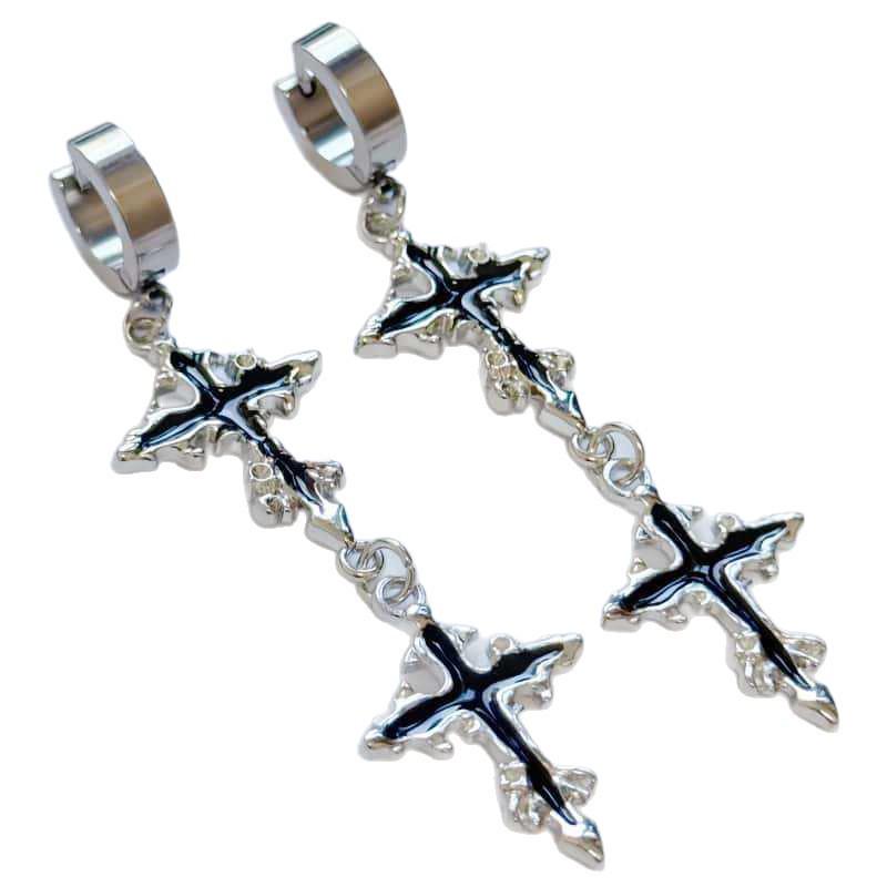 Dark Punk Thorn Cross Earrings & Necklace Set - Stainless Steel, High-End Niche Spicy Girl Style