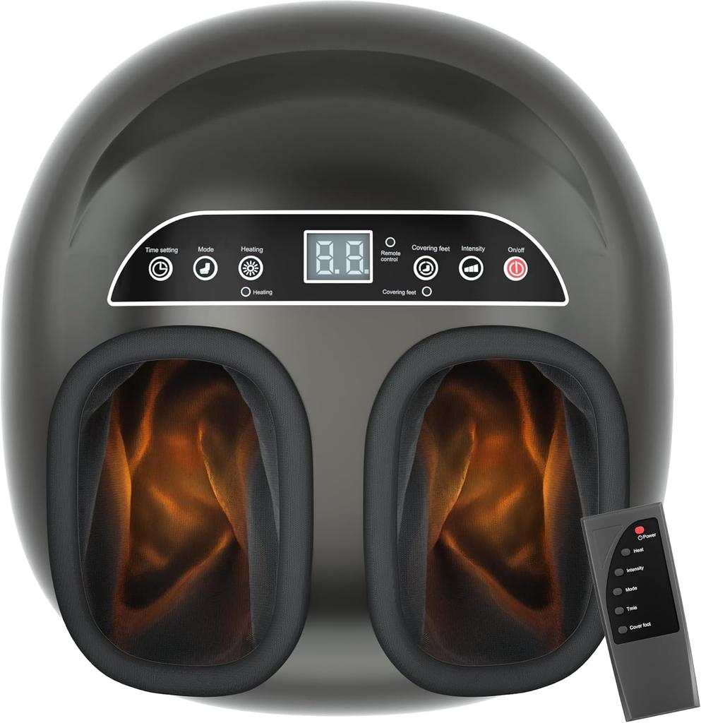 Foot Massager with Heat Kneading Vibration Compression Pause Function,Shiatsu Feet Massager for Plantar Fasciitis Neuropathy