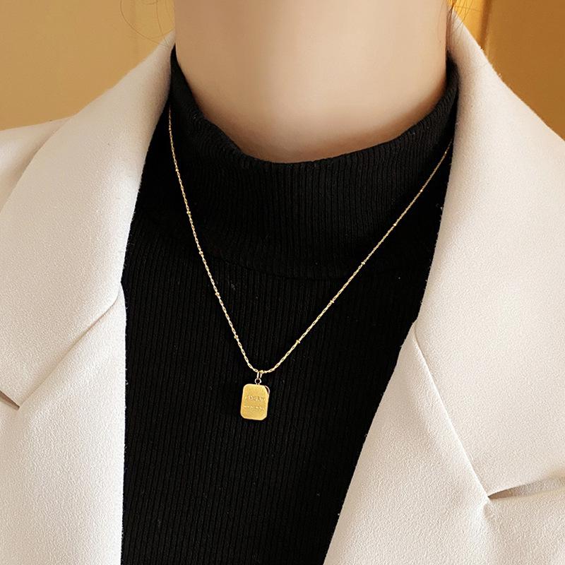 Titanium Steel Gold Brick Necklace for Women - Luxury 2025 Style, High-End Sweater and Collarbone Chain, Non-Fading.