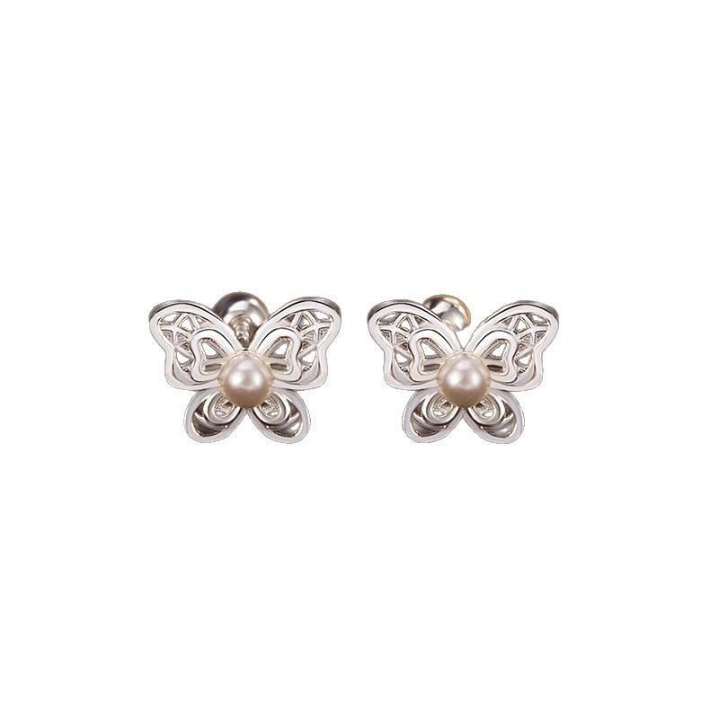 Elegant Butterfly Lace Pearl Stud Earrings - 2025 New Style for Women