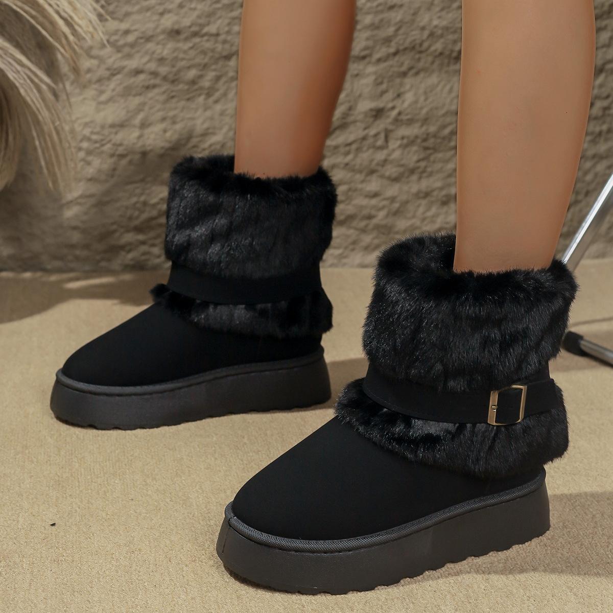 

Женские пушистые зимние ботинки с меховой подкладкой, теплые ботильоны до щиколотки из искусственной замши, противоскользящая зимняя обувь для женщин, уличные ботинки на массивной платформе для ходьбы, ботильоны до середины икры 39