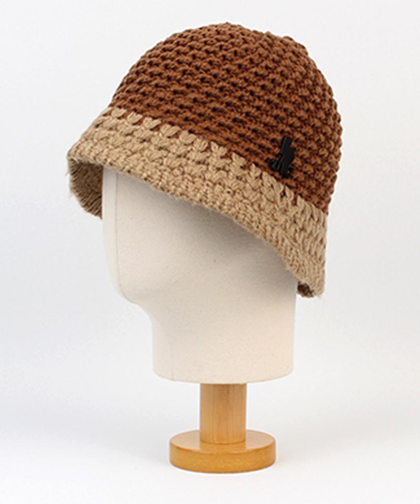 Twotone Brown Knit Bucket Hat