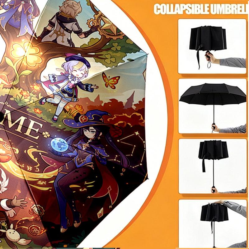 Custom Name Personalized Genshin Impact Print Umbrella, Auto Open Close, 8‑Rib Sturdy Frame, Commute Camping Hiking Use, Birthday Gift