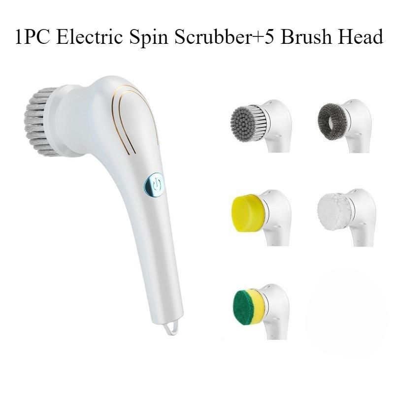 Spazzola Elettrica per Pulizia Domestica 5-in-1 Spazzola per Lavaggio Bagno Strumento per Pulizia Cucina Portatile USB Spazzola per Vasca da Bagno Spazzola Elettrica Pulitore Accessori Lavandino