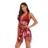 5XL Plus Size Damen Badeanzug mit asymmetrischem Saum, Blumenmuster, rückenfrei, Neckholder, Badekleid, Badeshorts