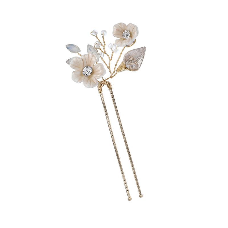 Handmade Ceramic Flower Rhinestone Bridal Hair Clip Women's Wedding Headpiece Bobby Pin Jewelry Alloy Material