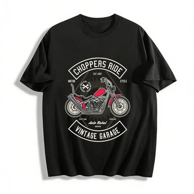 Vintage Chopper Ride Graphic Tee American Garage Style Cotton Short Sleeve Pure Cotton T-shirt