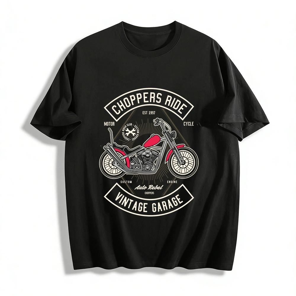 

Vintage Chopper Ride Graphic Tee American Garage Style Cotton Short Sleeve Pure cotton T-shirt XXS