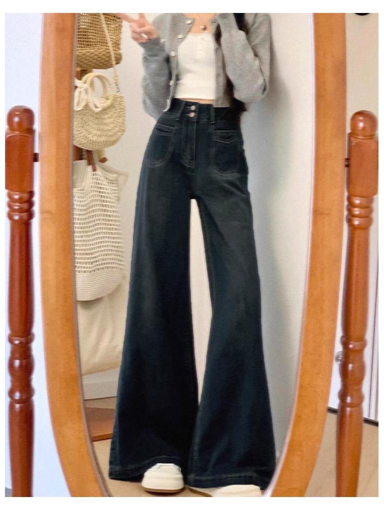 

Женские джинсы клеш с широкими штанинами и высокой посадкой 2025 - Стройнящие, Свободные, Длина в пол Extra Large