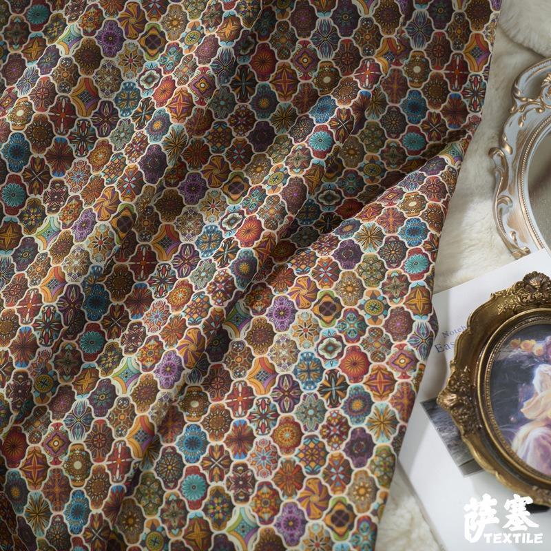 Pure Cotton Printed Plain Weave Fabric Ethnic Style Simia Fabric DIY Dress Coat Decorative Fabric Throw Pillow Bar Tablecloth
