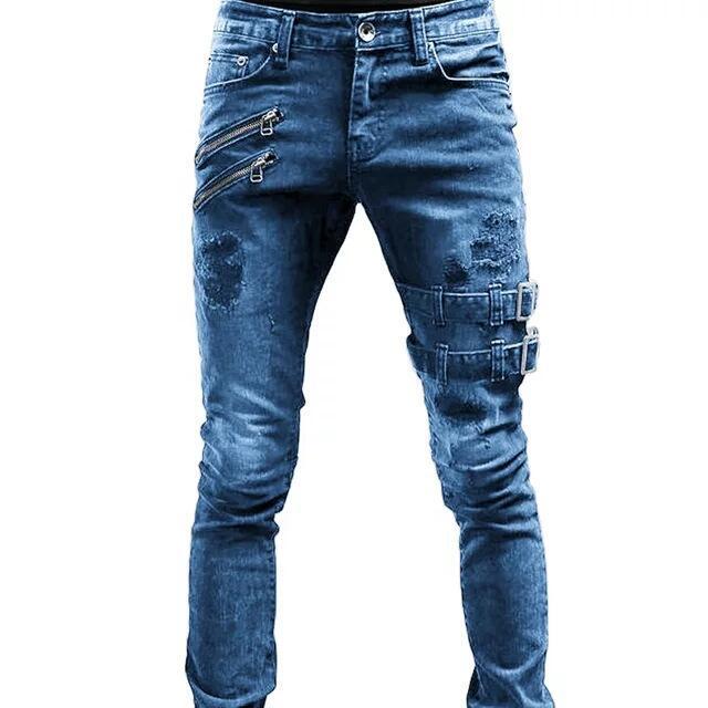 2022 European and American Motorcycle Style Stretch Skinny Jeans