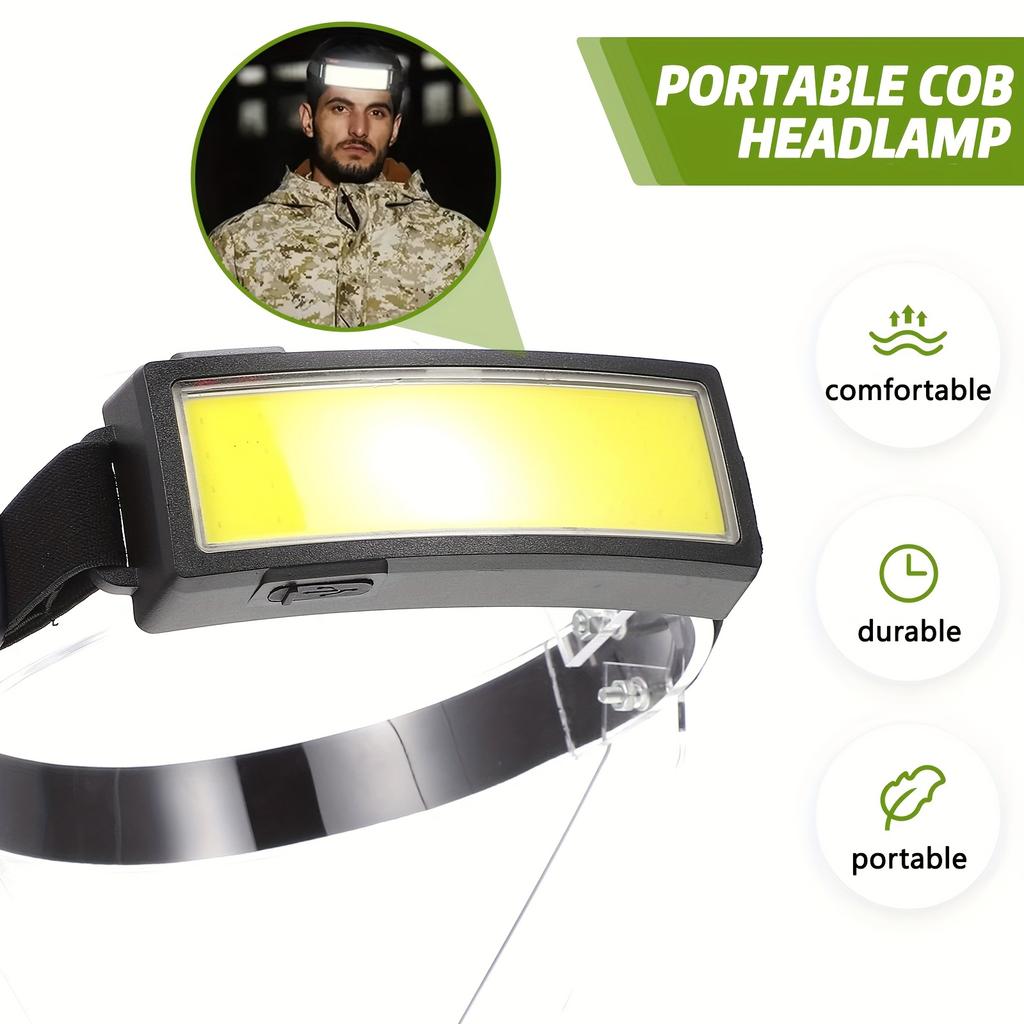 COB LED Headlight Flashlight 3 Mode,Built In Battery USB Rechargeable HeadLamp Outdoor Emergency Camping Fishing Lantern