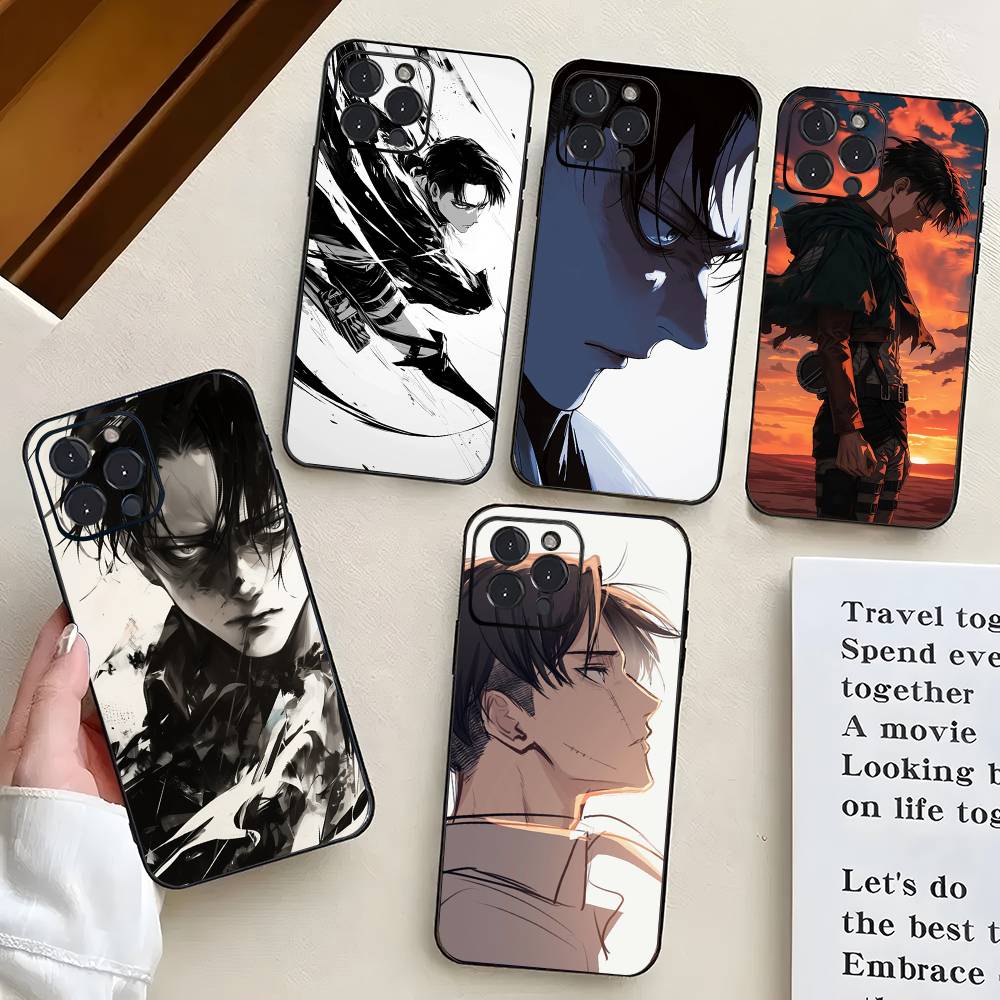Custodia per Telefono Levi Ackerman Attack On Titan Per IPhone 17 Air 16 15 14 13 Pro Max 11 12 Copertura Nera in Silicone
