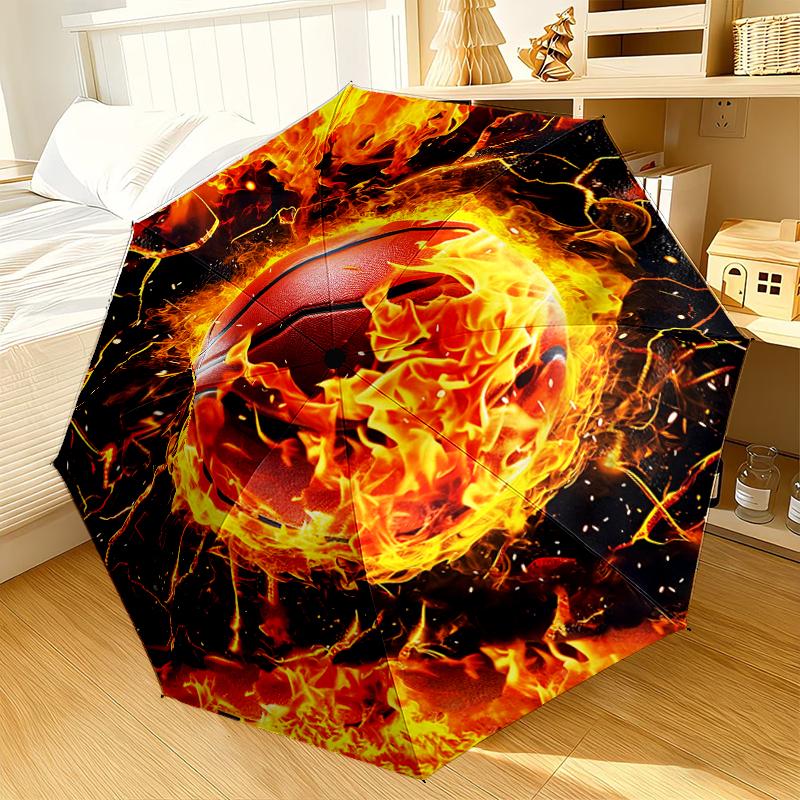 Flaming Football Artwork Umbrella 8-Frame for Travel, Camping, Casual Lightweight Portable Umbrella, Essential for Every Family Holidays Gift