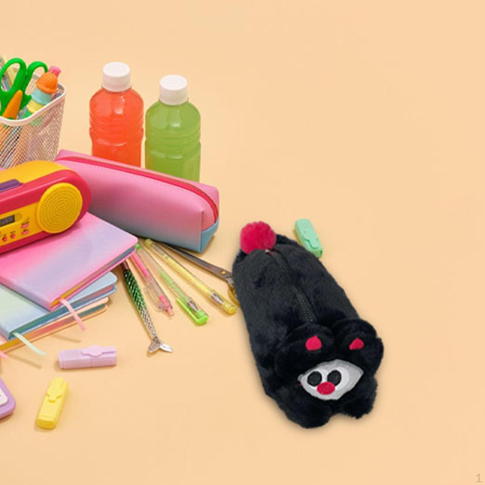 

Плюшевый пенал портативный модный забавный мягкий легкий милый органайзер для кошек чёрный