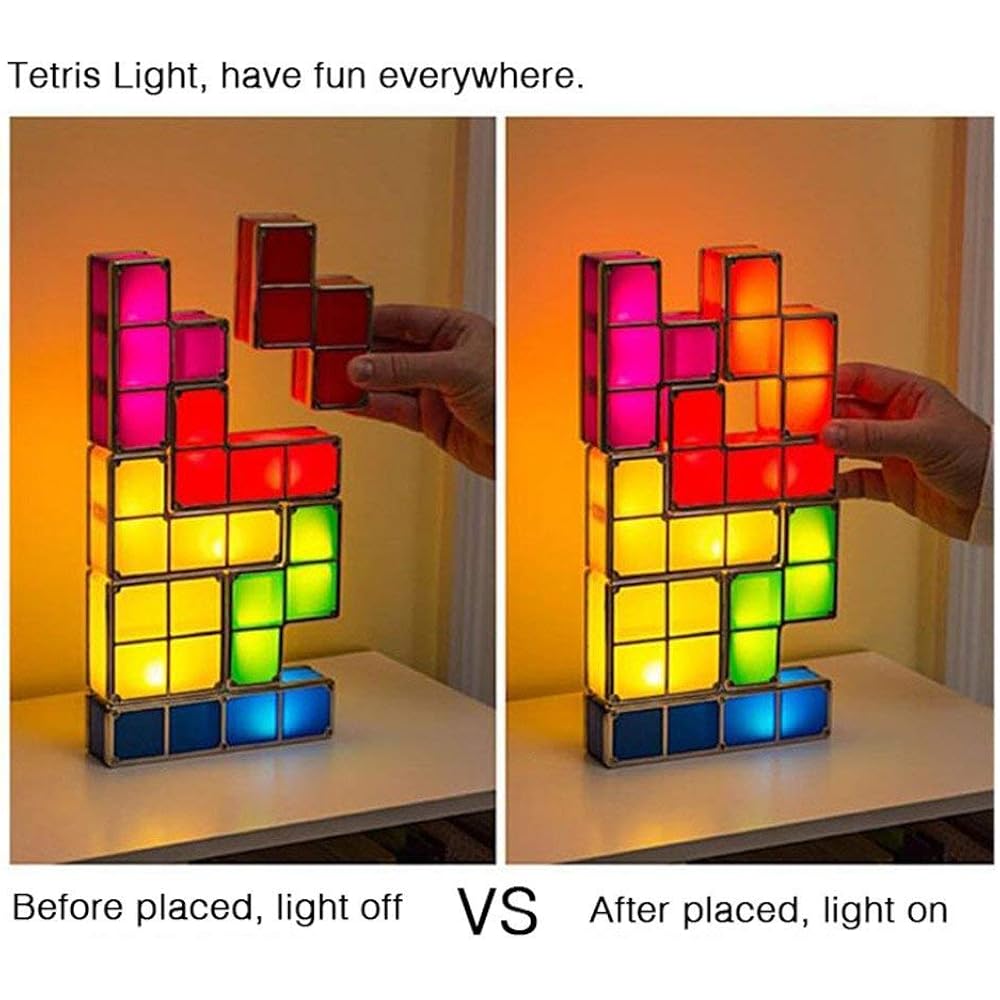 Tetris Stackable Table Light, Tangram Puzzle LED Lamp, 3D Induction Interlocking Desk Lamp, Fun T...