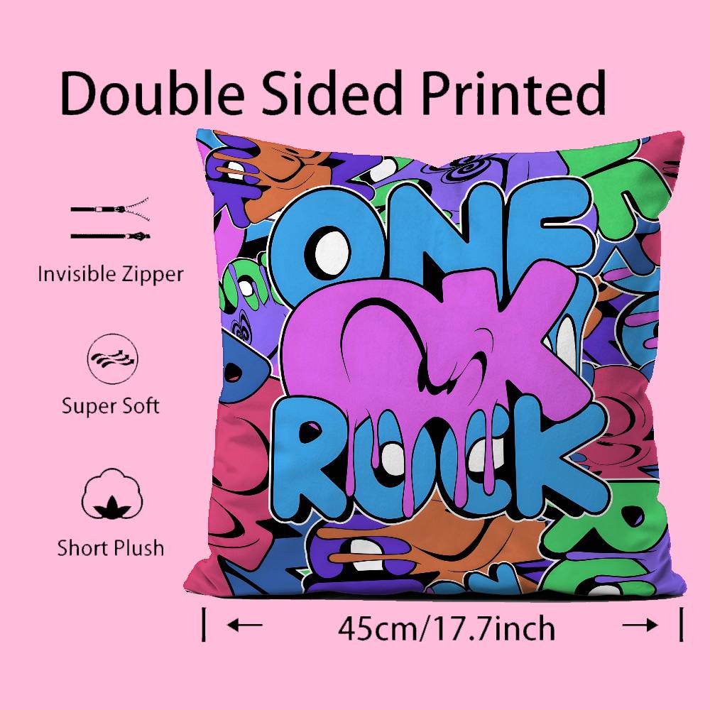 One Okband O-One Ok R-Rock Ambitions Pillow Case Pattern Printing Pillowcase Living Room Sofa Cushion Cover Bedroom Room Decor