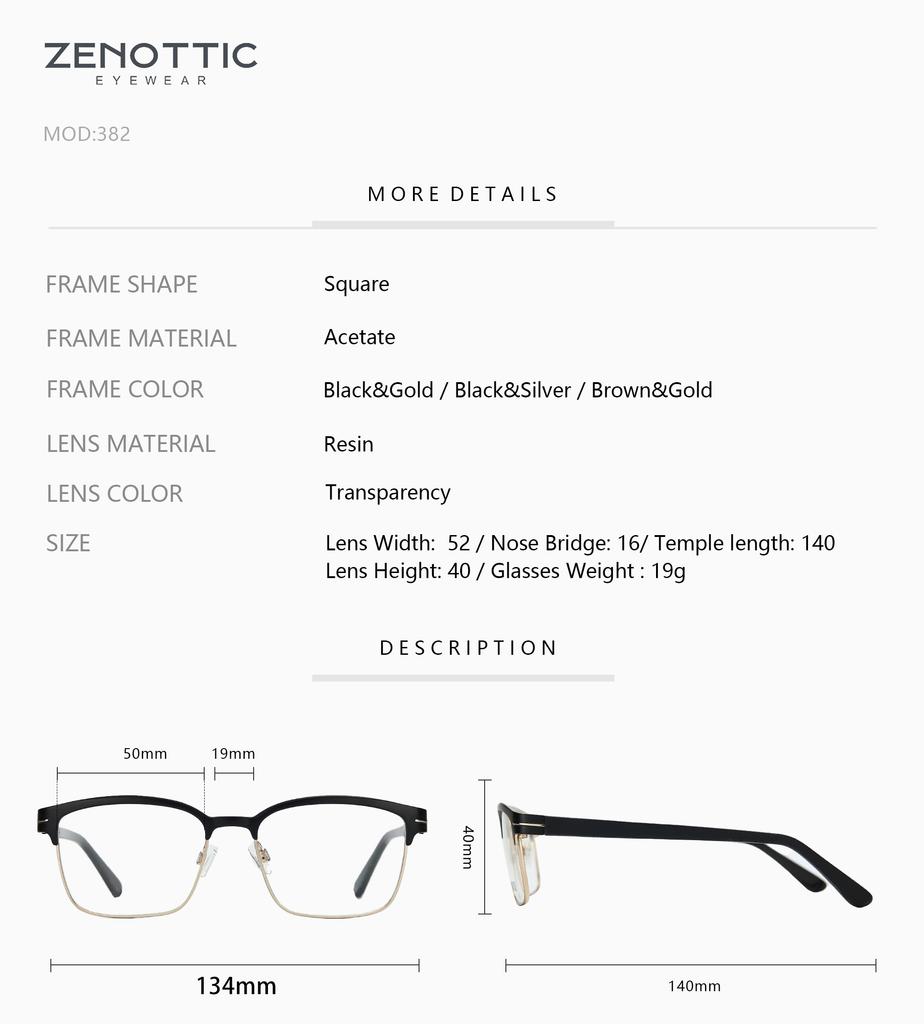 ZENOTTIC Square Prescription Glasses Men Optical  Myopia Progressive Eyeglasses Half Frame Anti Blue Light Photochromic Eyewear