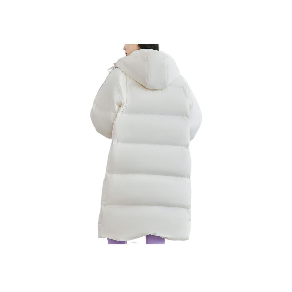 Anta Lifestyle Series Printed Logo Zipper Thickened Hooded Down Jacket Women Outerwear Ivory-White 962248971-3