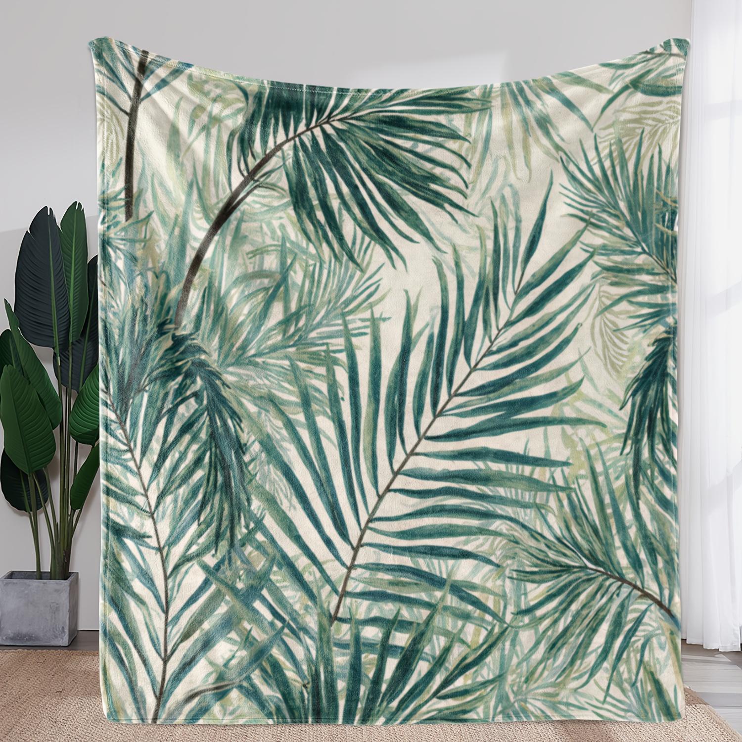 

1pc Vintage Tropical Leaf Watercolor Print Flannel Blanket - Soft Polyester All-Season Throw for Sofa, Bed, Car, Office, Camping 130x150cm