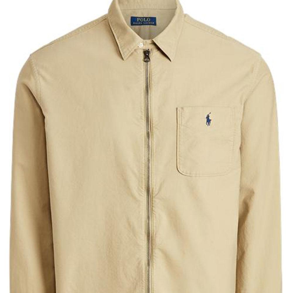 Polo Ralph Lauren Ss23 Solid Color Logo Embroidered Zip Shirt Men Shirts Khaki MNPOWOV16821631-260