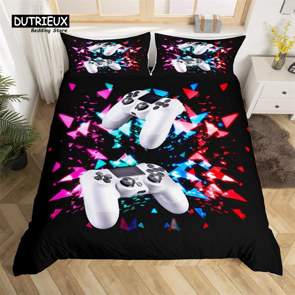 Video Game Controller King Size Comforter Cover Gamer Sleep Bedding Collection Twin Size Size For Boys Girls Teens Player Fine Microfiber Gaming